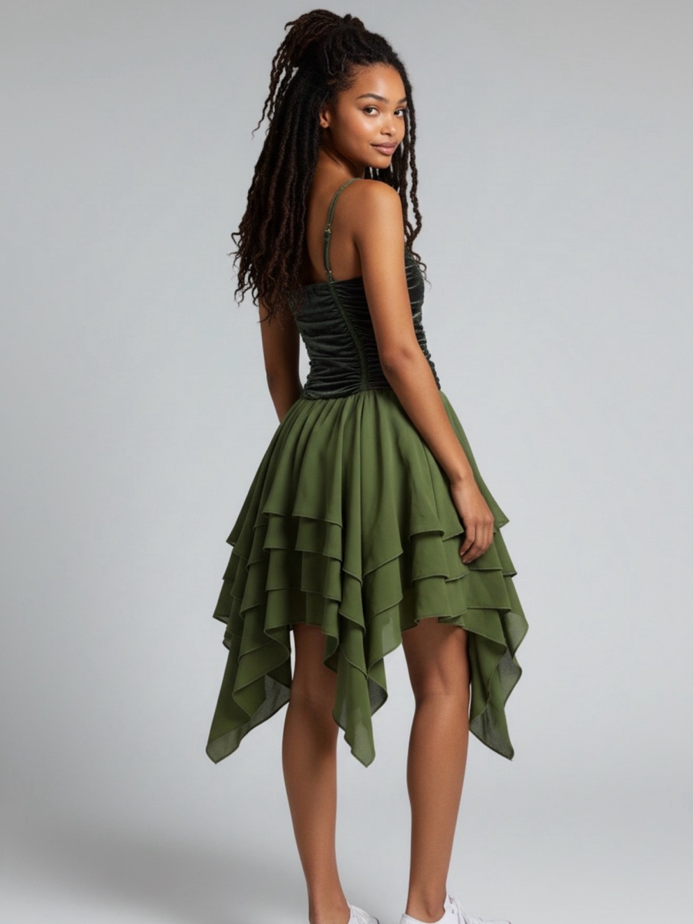 Current Mood Fairy Core Green Dress with Hankerchief hem